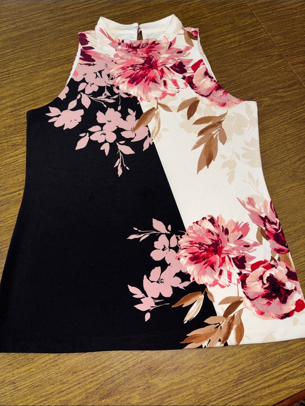 White House Black Market Black, Pink and White Floral Sleeveless Shell